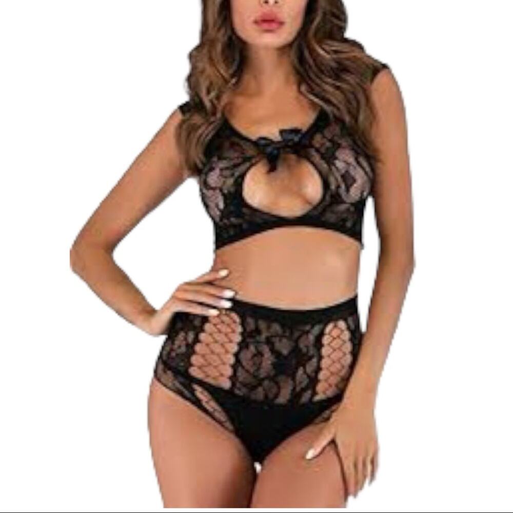 Fasicat Black Fishnet 2 Piece Set NEW One Size